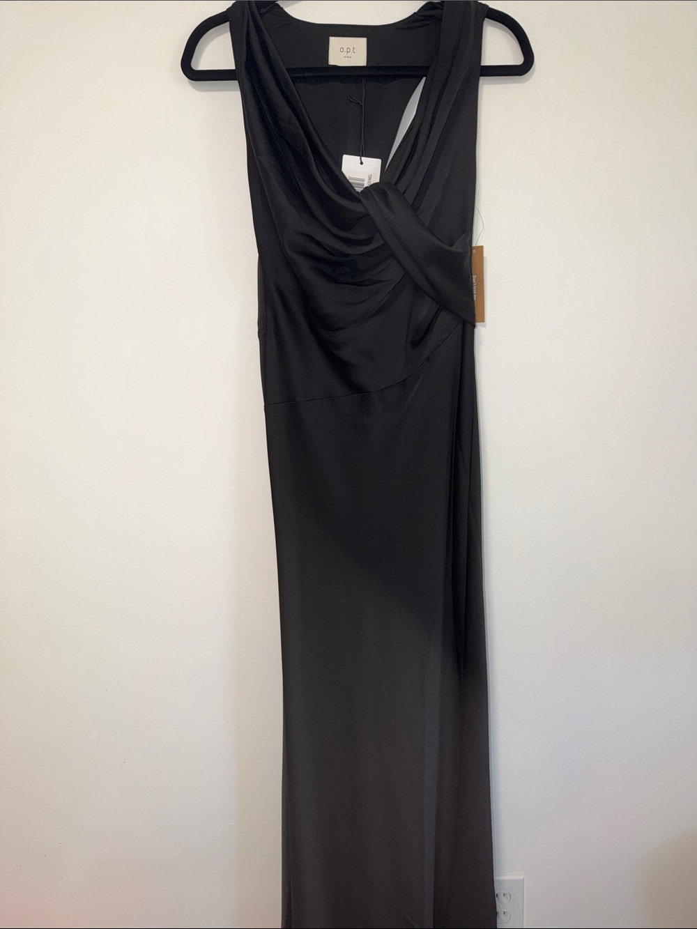 O.P.T Black Draped Maxi Dress with Cowl Detail
